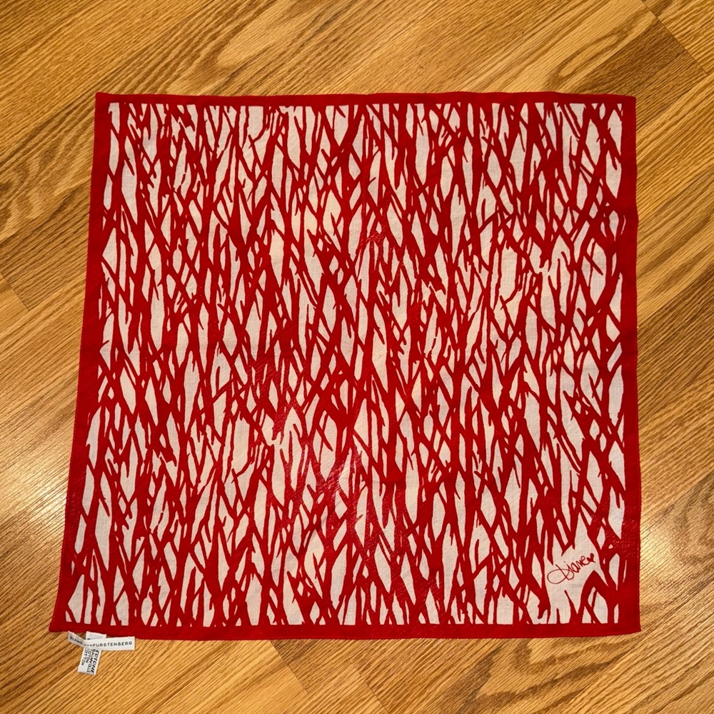 Diane von Furstenberg 18” Square Red White‎ Cotton Scarf